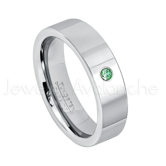 6mm Pipe Cut Tungsten Ring - 0.07ct Solitaire Emerald Ring - Personalized Tungsten Wedding Ring - Custom Made May Birthstone Ring TN020BS