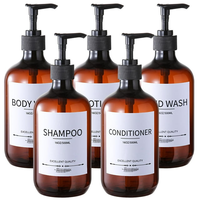Juego de botellas de champú Mithrgrous recargables con bomba de 500 ml (paquete de 5)