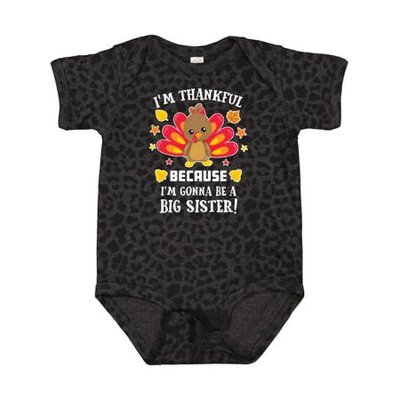 

Inktastic Thanksgiving I m Thankful Because I m Gonna Be a Big Sister Gift Baby Girl Bodysuit