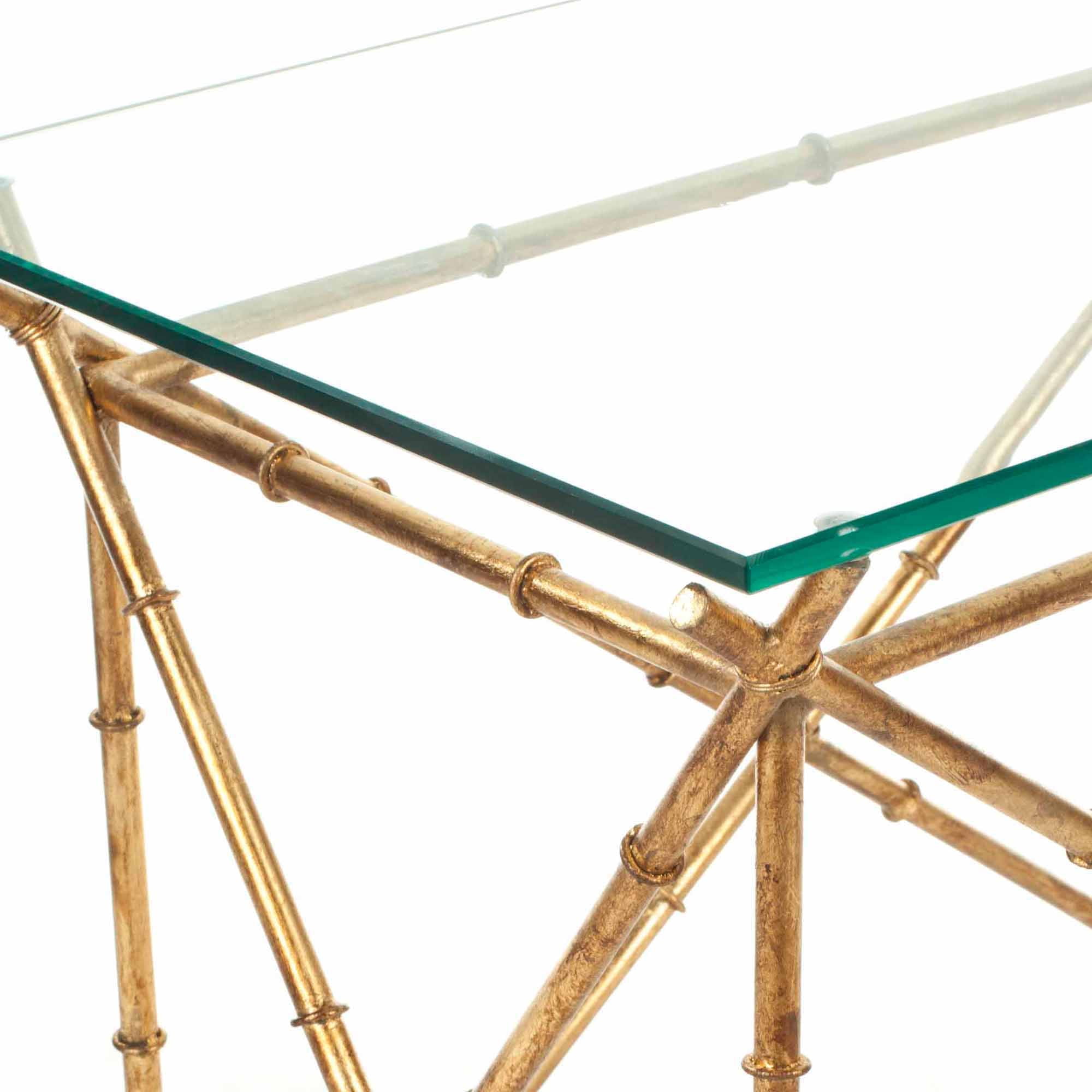 SAFAVIEH Mark 23.2 in. H Cross Accent Table, Clear Glass Top/Gold Legs