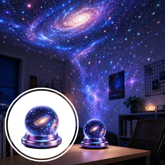 Crystal Ball Galaxy Projector, Unique Space Theme Night Light, 3D Rotating Star Lamp, Fun Desk Decor & Sleeping Aid, Best Christmas Birthday Gift for Kids Adults Astronomy Lovers