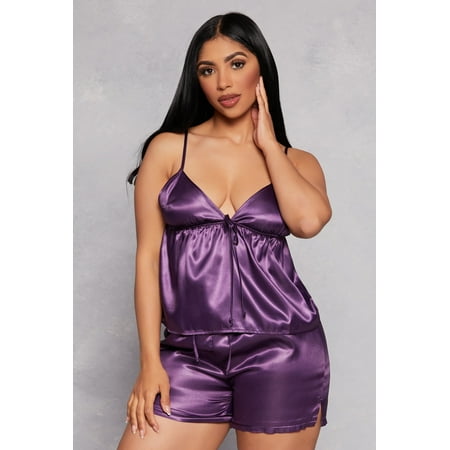 Womens Satin Pajama Babydoll Cami and Shorts