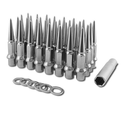 3214x2.0 Chrome Metal Lugz SpikedDually Shank Style Lug Nuts Full Kit