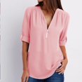 thumbnail image 1 of UMfun - Blusas de talla grande para mujer, con cremallera frontal, cuello en V, manga 3/4, estilo túnica informal de verano con mangas con puños, tallas S-5XL, 1 of 7