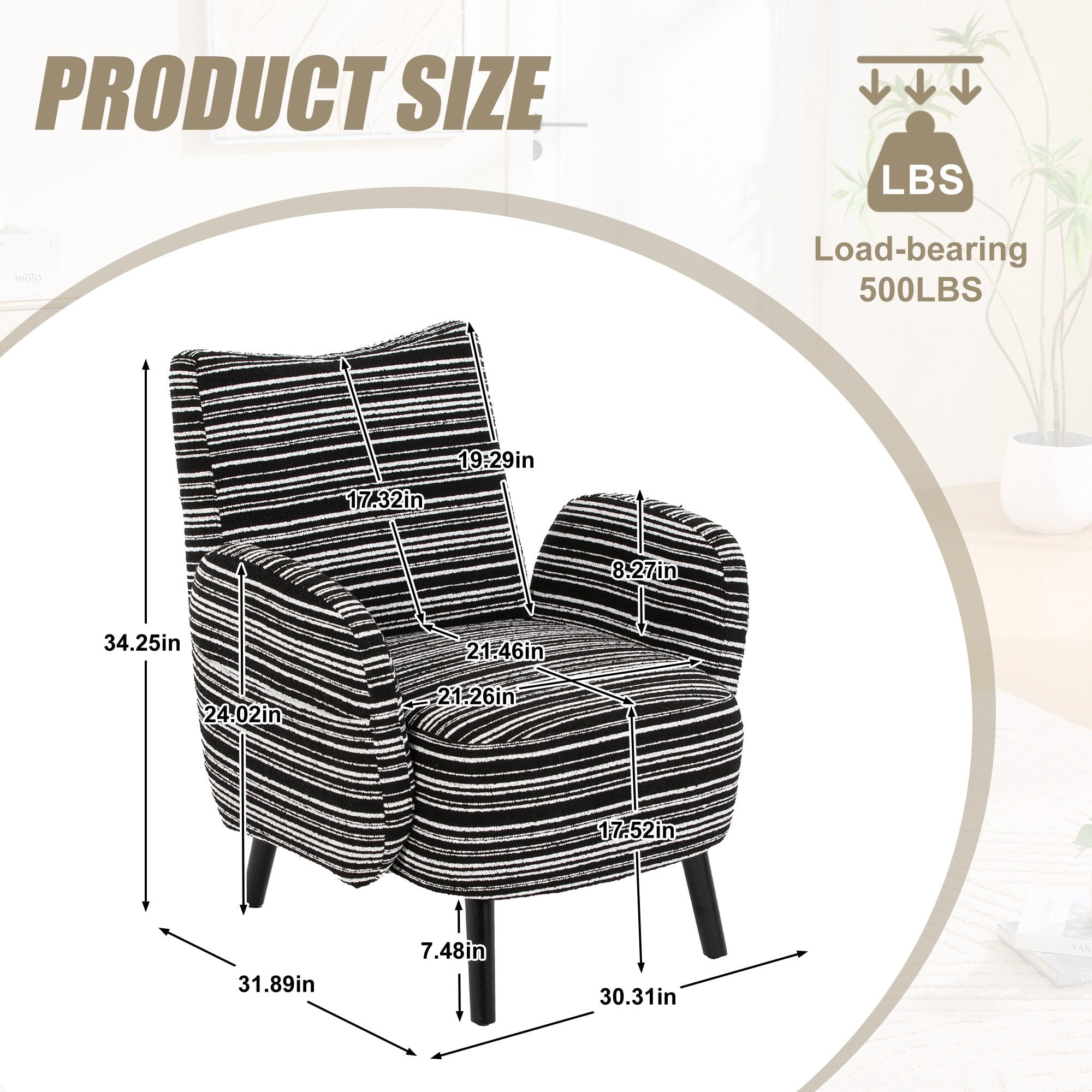 Sailvan Modern Armchair,Sanded Fabric Reading Chair with Side Storage Pocket & Solid Wood Legs for Living Room,Bedroom & Office Black