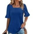 thumbnail image 2 of Atogsazn Womens 3/4 Sleeve Shirts Summer Square Neck Bell Sleeve Tops Business Casual Loose Tunic Work Dressy Blouses Blue L on Clearance, 2 of 7