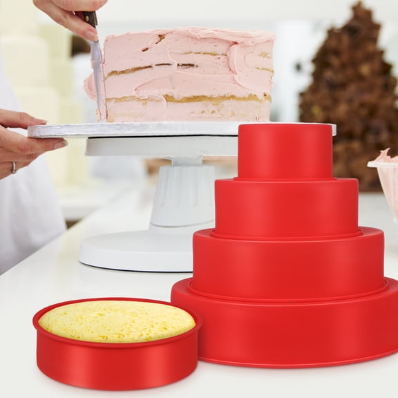 Luxshiny 4Pcs Round Silicone Cake Molds Set Multipurpose Nonstick Baking Tools