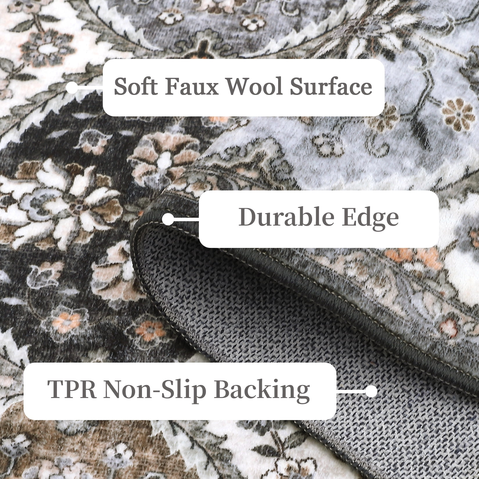 HOMERRY 9' x 12' Area Rug for Living Room Washable Bedroom Moroccan Trellis Floral Carpet for Floor Decoration, Brown/Gray