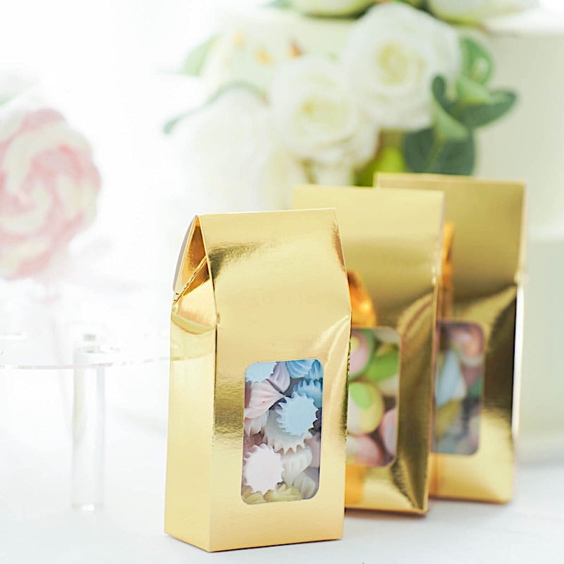 BalsaCircle 25 Metallic Gold Tote Party Favor Gift Boxes Window Wedding ...