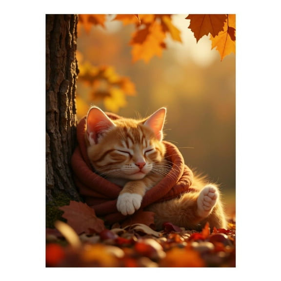 Diamond Art Kit for Adults, Autumn Cat Cozy Leaves Scene Diamond Painting for Adults Beginners, 5D DIY Diamond Art Painting Kits, Colorful Diamond Painting Craft for Home Decor 12x16