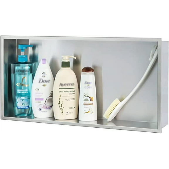 Neodrain No Tile Shower Niche, Shower Niche Bathroom Shelf,(Outside Size 25.1"x13.1") (Inner Size 24" X 12" X 4"), NO Tile Needed Recessed Niche Shower for Storage, Brushed