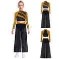thumbnail image 3 of Aislor Girls 2 Piece Dance Outfits Sparkly Sequin Rhinestone Crop Top with Split Sides Flowy Pants Set Gold 16, 3 of 7