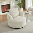 thumbnail image 3 of Compressible 360° Swivel Accent Chair with Sturdy Wooden Base,Modern Round Club Arm Chair with Curved Armrest and Soft Pilllow,Bedroom Side Reading Seat,for Living Room Office,Apartment,Cream, 3 of 7