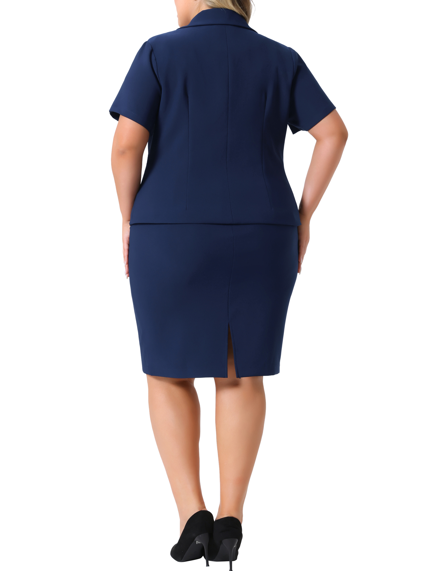 DARING DIVA Women's Plus Blazer Suit Set Notch Lapel Pencil Skirt 3X Navy Blue