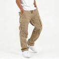thumbnail image 2 of Besolor Teen Boys Cargo Pants Drawstring Elastic Waist Straight Leg Casual Loose Workout Hiking Kids Trousers with Multi-pocket(10-11 Years,Khaki), 2 of 7