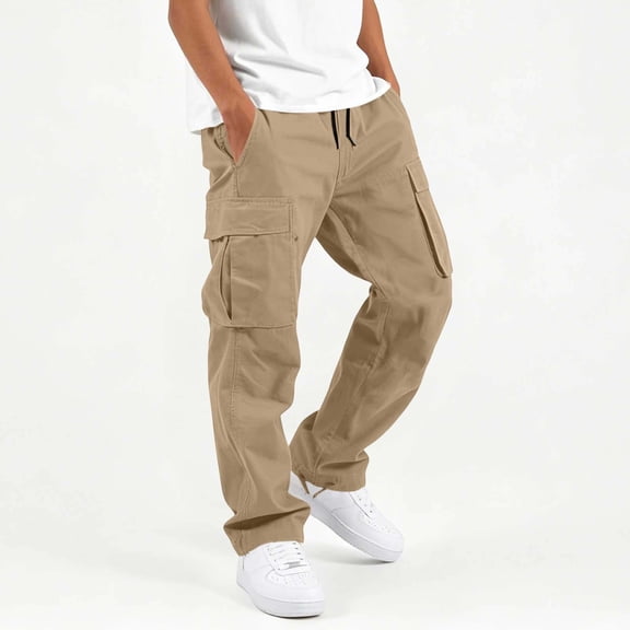 Xdegoge Boys Cargo Pants Elastic Waist Drawstring Casual Loose Fit Lightweight Trousers with Pockets Straight Leg Hiking Outdoor Activewear