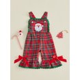 thumbnail image 5 of Toddler Baby Girls Christmas Overalls Santa Claus Embroidery Sleeveless Strap Plaid Bell Bottoms Romper Jumpsuit 1-5T Cute Clothes, 5 of 8