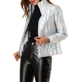 thumbnail image 4 of INSPIRE CHIC Women's Holographic Zipper Quilting Metallic Short Puffer Coat Jacket, 4 of 6