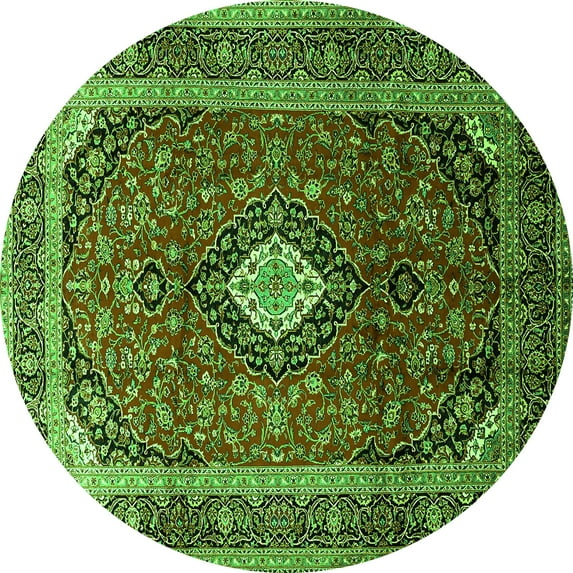 Ahgly Company Indoor Round Medallion Green Traditional Area Rugs, 8' Round