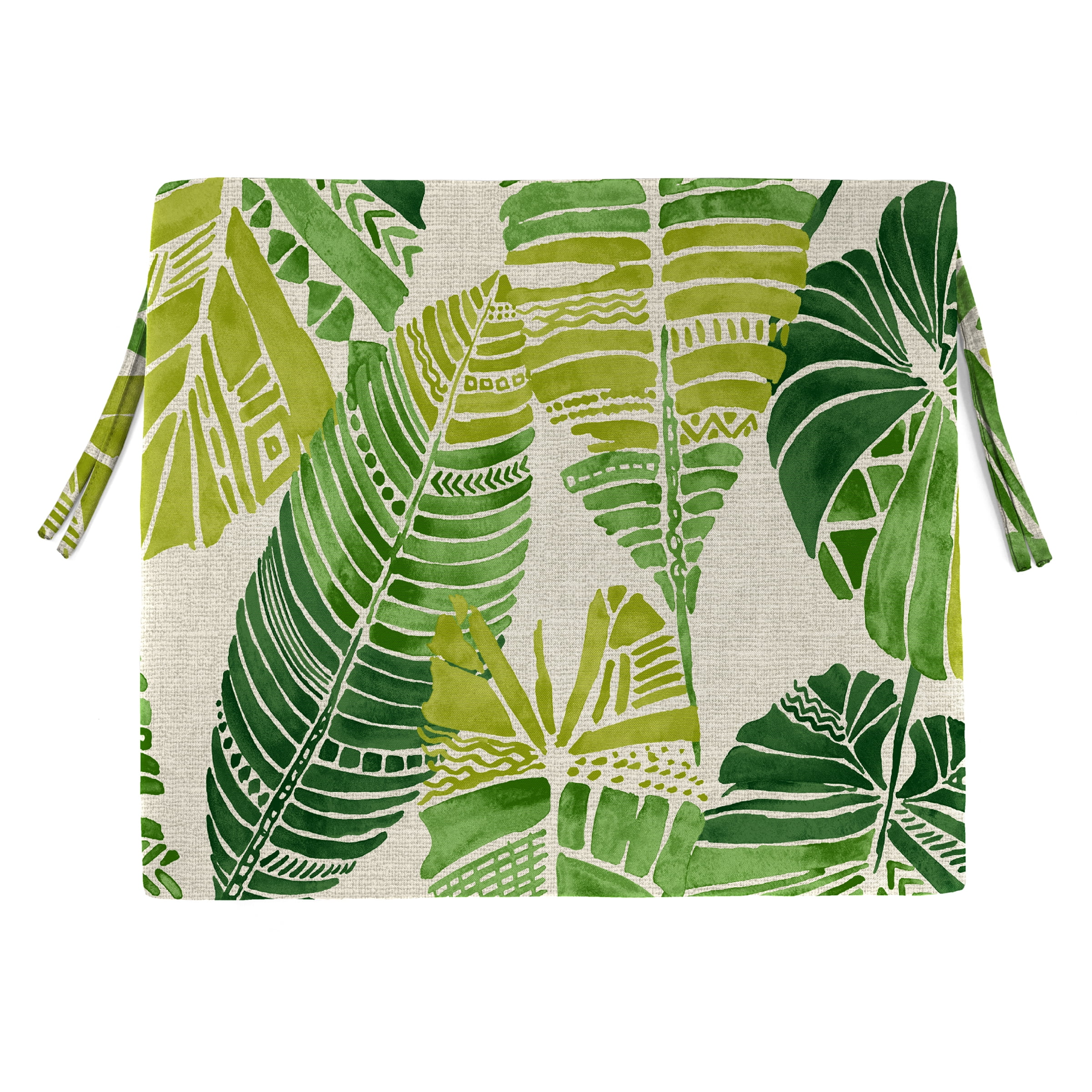 Jordan Manufacturing 17" x 19" Hixon Palm Green Leaves Rectangular Outdoor Chair Pad Seat Cushion with Ties (2 Pack)
