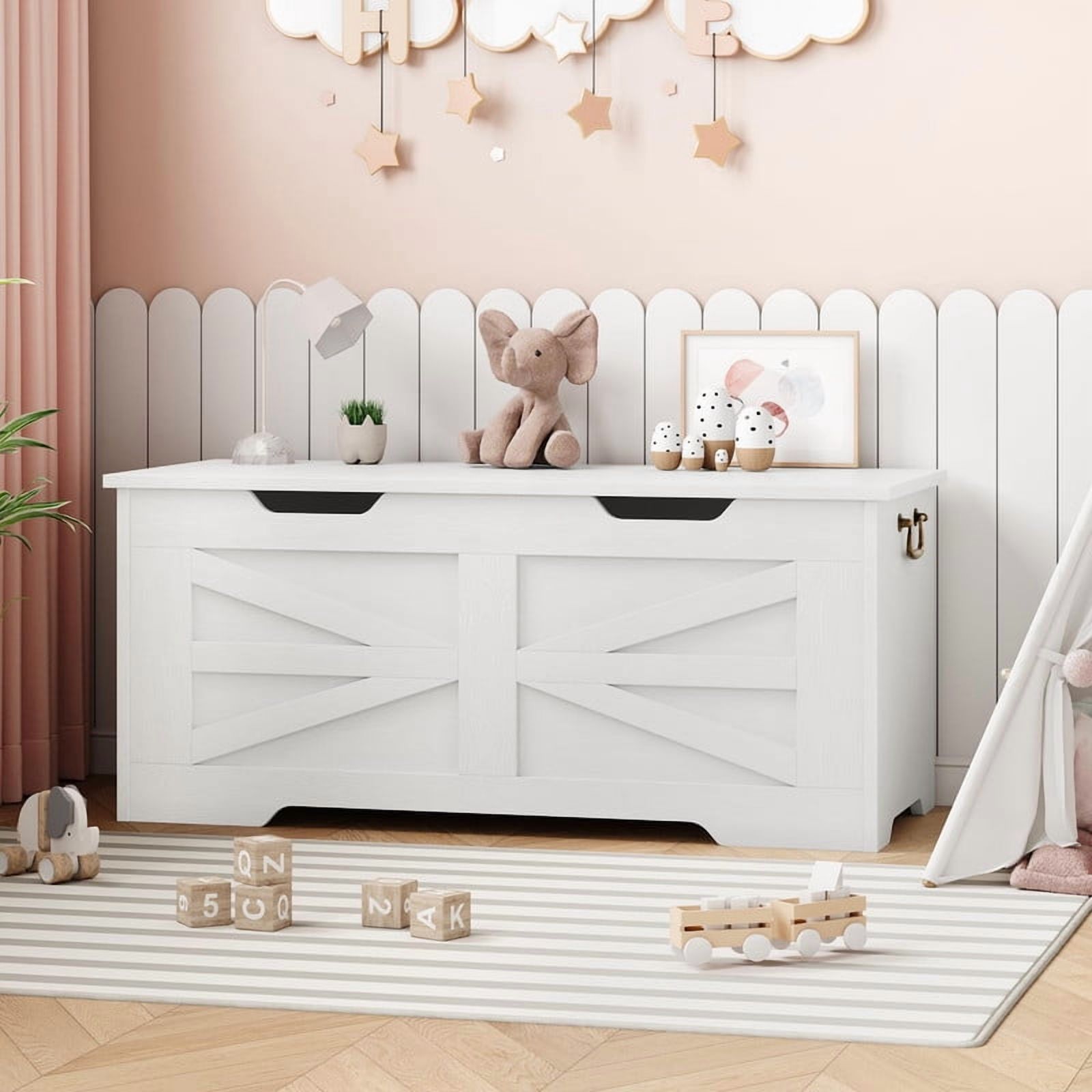 39.4" Storage Chest for Bedroom, Farmhouse Storage Trunk Toy Chest Box with Safety Hinge, Wooden Storage Bench for Living Room, Entryway, Supports 350 lbs, White