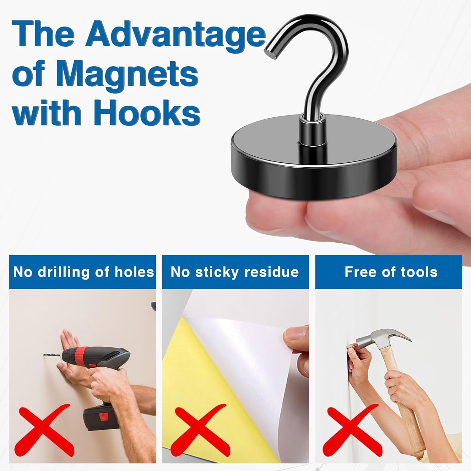 Rust Resistant Magnetic Hooks, Metal Black, (12 Pack)