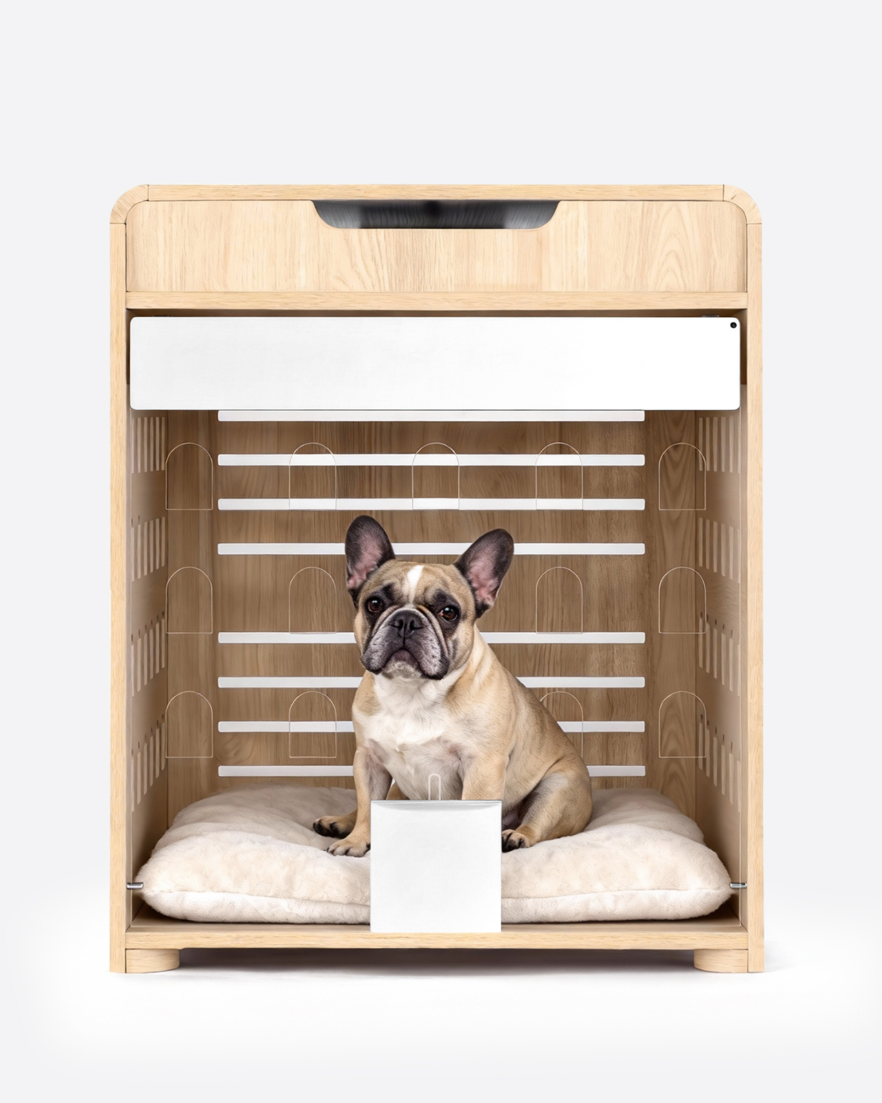 Furnibear Modern Dog Crate Furniture with Charging Station, Multifunctional Side End Table Indoor Kennel with Hidden Door for Small Dogs Breeds up to 45lb,Oak