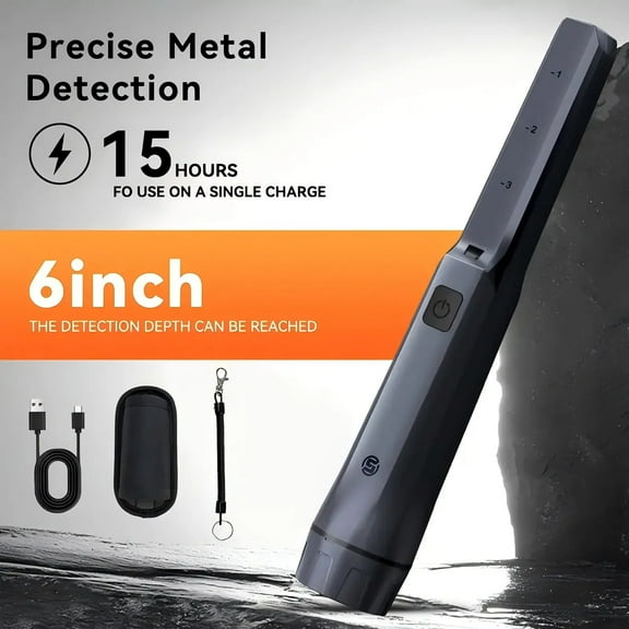 Rechargeable Metal Detector Wand-Metal Detector  Pinpointer - 15H Runtime, IP68 Waterproof, 6-Inch Depth & 360° Scan for Adults/Kids (Includes Holster   Charger