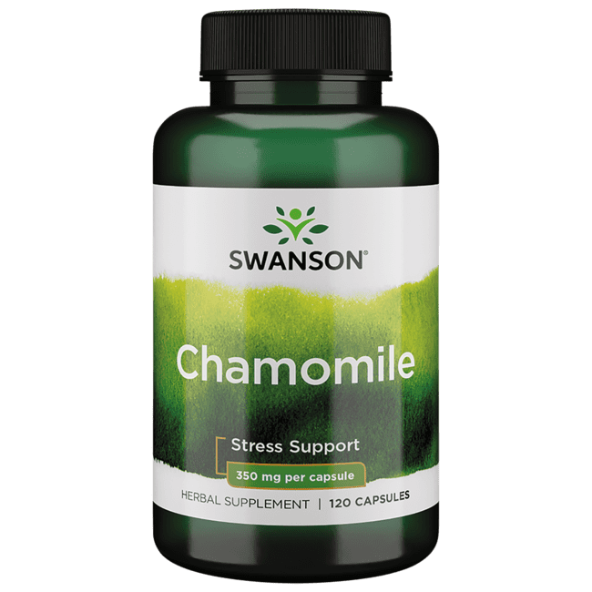 Swanson Chamomile Stress Support - Made with German Chamomile Flower - Herbal Supplement to Promote Stress, Relaxation and Sleep Support - Helps Easy Body and Mind - (120 Capsules, 350mg Each)