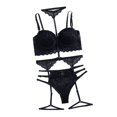 thumbnail image 2 of Conjunto de lencería para mujer, elegante y a la moda, con sujetador de encaje, bragas y liguero, ropa de dormir para la noche de bodas, color negro M, 2 of 12