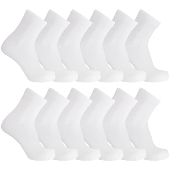 12 Pairs Diabetic Cotton Quarter Socks for Men, Non Binding Top Breathable Casual Dress Socks, Soft Comfortable Business Work Footwear, White Sock Size 10-13