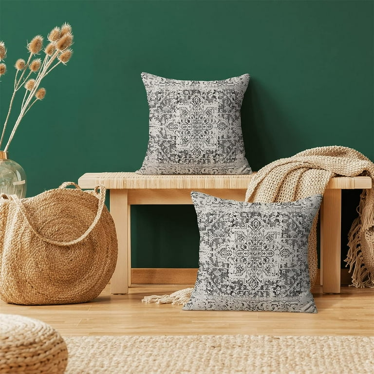 Boho Pillow Covers 20x20 Set of 2 Ethnic Design Decorative Throw Pillows Linen Black Gray Carpet Pattern Farmhouse Cushion Pillow Covers for Sofa Couch Outdoor Decor Walmart