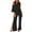 Black, variant on Lilgiuy Fashion Women Casual Spring Summer Solid Color Skew Collar Straps Wide Leg Trousers Jumpsuit Dark Blue 12(XXL) for 2022
