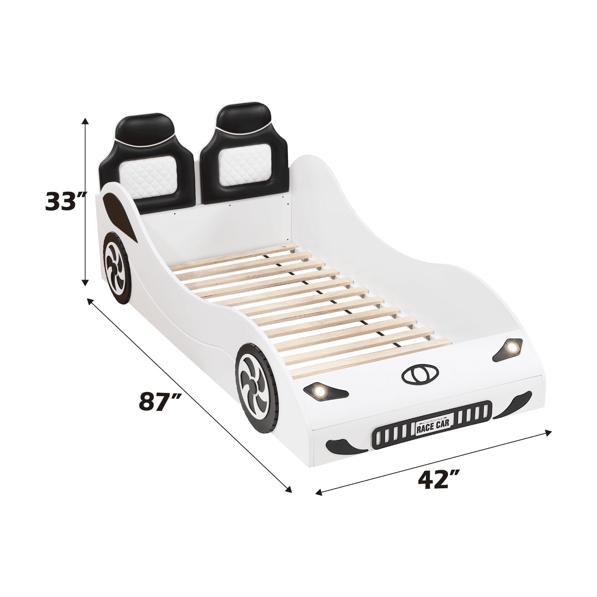 Colen White Finish Twin Car Bed with LED