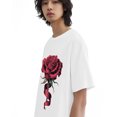 thumbnail image 2 of Men's T Shirts, Romantic Dark Red Ribbon Rose Floral T-Shirt for Men Crew Neck Tees Cotton Tops, White, 5XL, 2 of 9