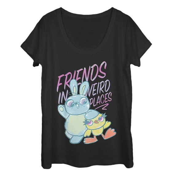Women's Toy Story Ducky & Bunny Weird Places  Scoop Neck Black Medium