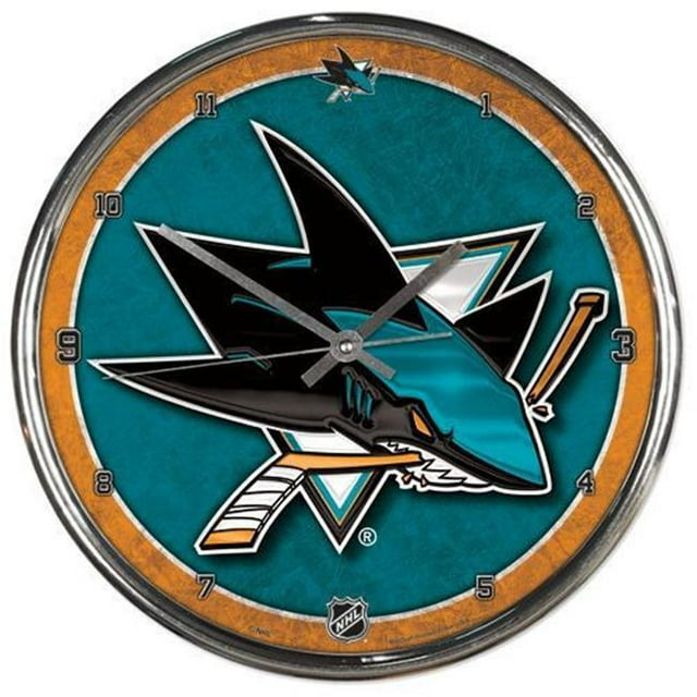San Jose Sharks Round Chrome Wall Clock