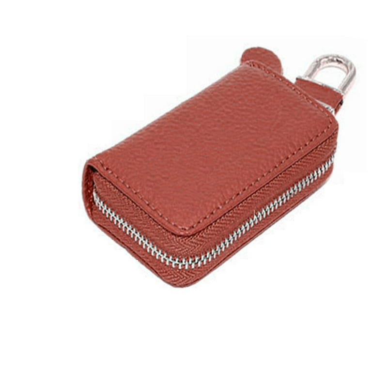 Yesbay Genuine Leather Key Holder Wallet Men Keys Organizer Women Zipper Key  Chain Case Wine Red 