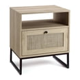 thumbnail image 4 of QinaQin Buró de ratán estilo boho con cajón y patas metálicas, mesa de noche compacta de madera para recámara o sala, 4 of 6