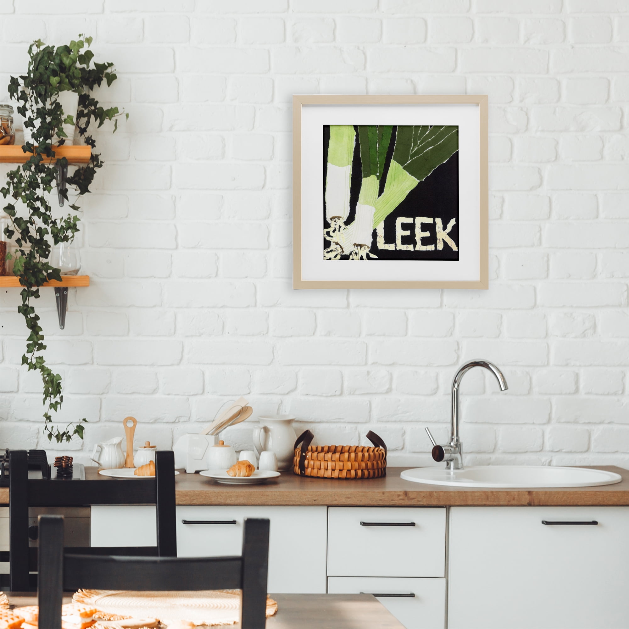Stupell Industries Collaged Leek Vegetable Birch Framed Print Under Glass, design by Nancy Overton