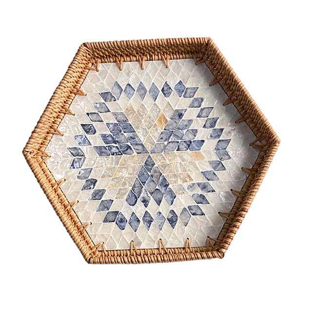 Bandeja para servir de ratán Sunnimix con forma hexagonal 30 cm x 4 cm