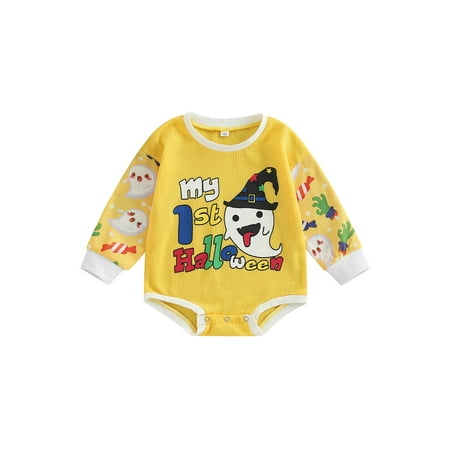 

Meihuida Baby Girls Boys Romper Halloween Letter Cartoon Patterns Print Round Neck Long Sleeve Bodysuit 0-24 Months