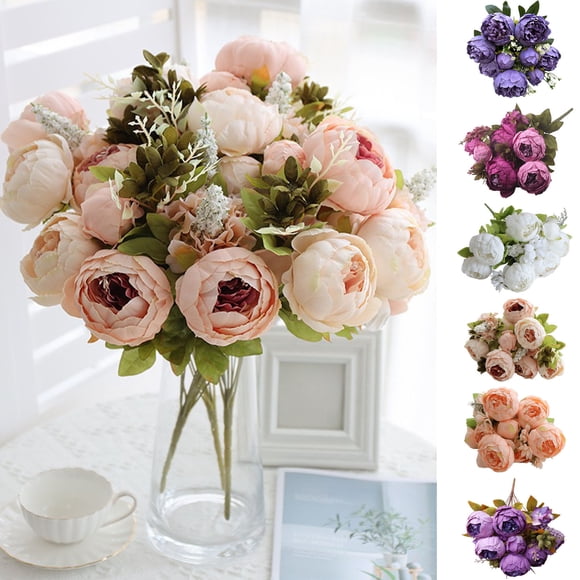 Kadlawus 3Pcs Peony Artificial Flowers for Home Decoration, Plastic Fake Flowers, Realistic Silk-Like Fabric Blooms, Decorative Floral Arrangements for Table, Wedding, Party