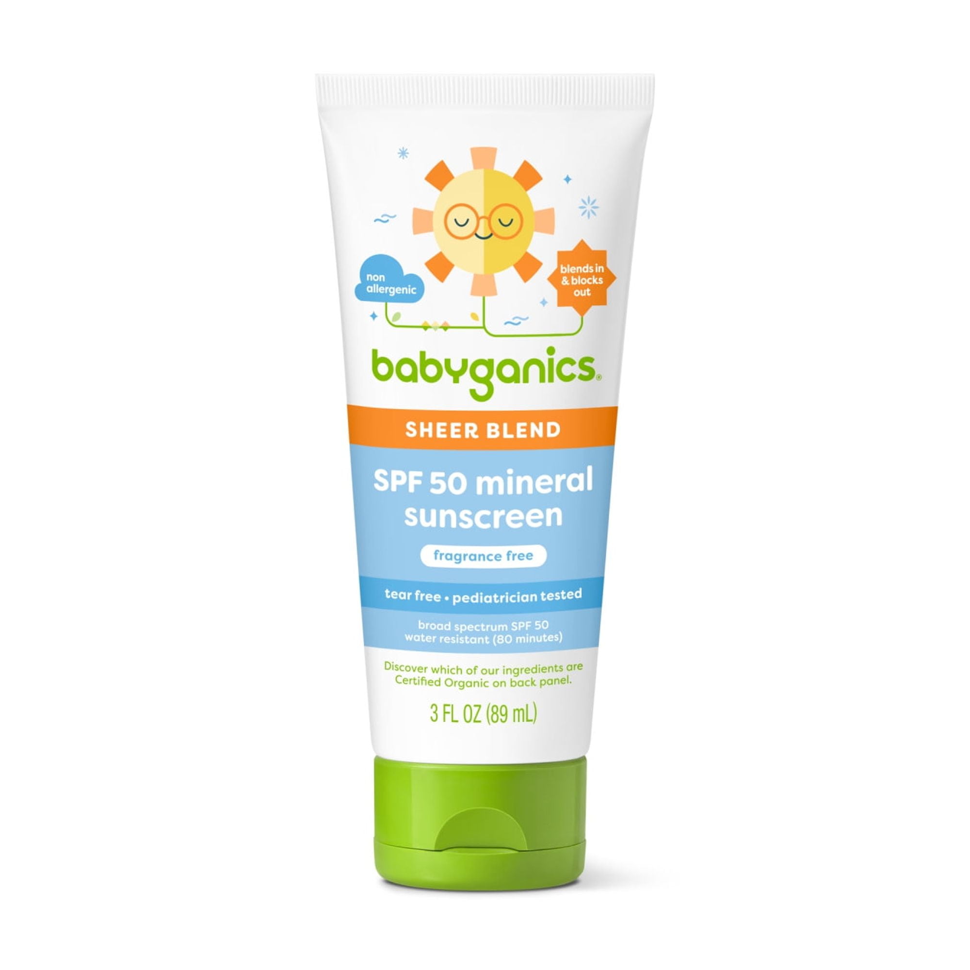 (2 pack) Babyganics Sheer Blend, SPF 50 Mineral Sunscreen Lotion, Fragrance Free, 3 oz