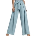 thumbnail image 2 of Cagogo Women's Wide Leg High Waisted Palazzo Pants Casual Loose Long Trousers Flowy Beach Lounge Work with Pockets Summer Clothes, Light Blue S, 2 of 5