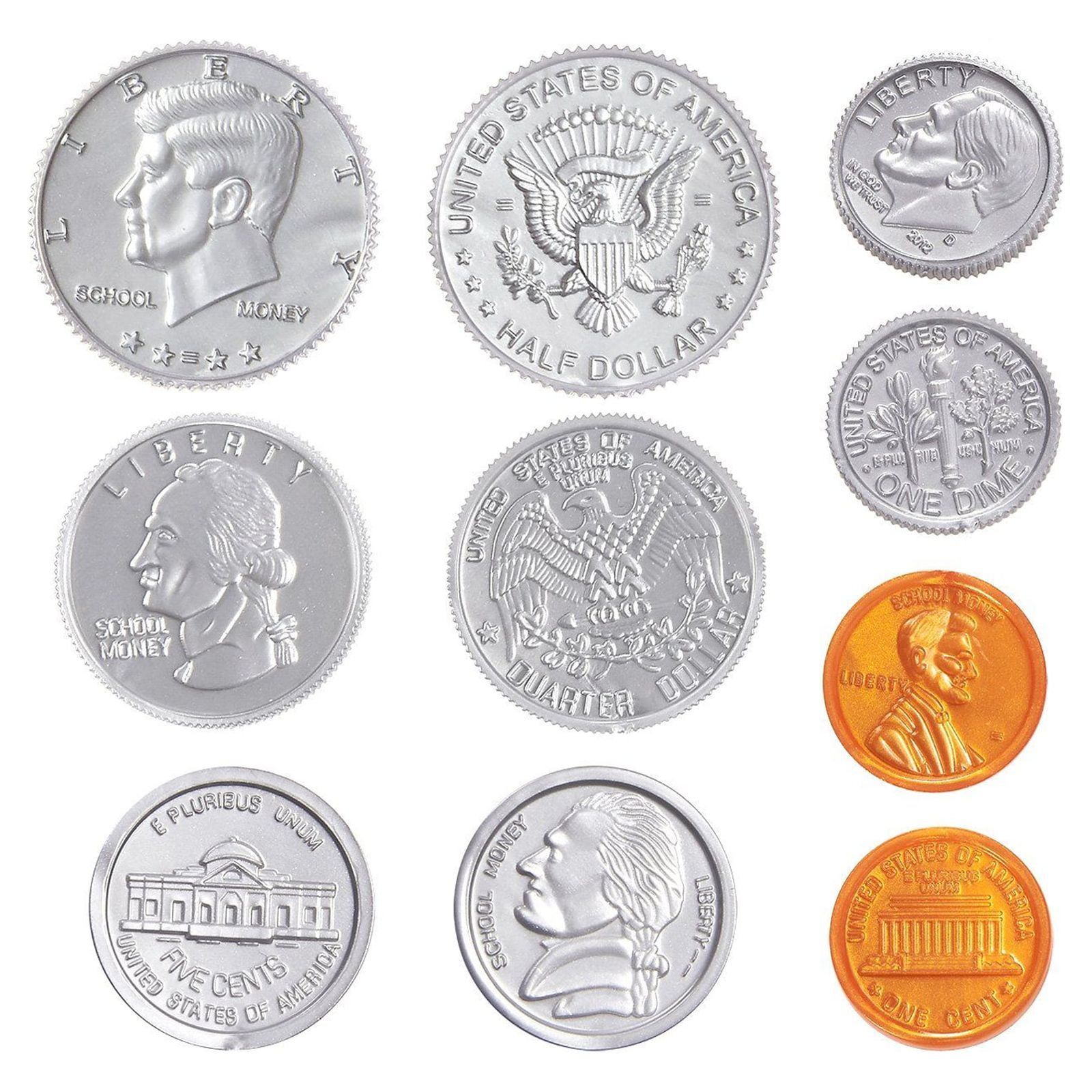 Pack of 250 Play Coin Set - Includes 10 Half-Dollars, 40 Quarters