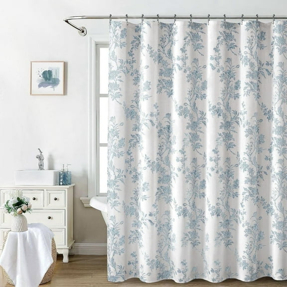 Psoiuetr Light Blue Shower Curtain,Cotton Floral Cottagecore Shower Curtains for Bathroom 72" W x 72" L