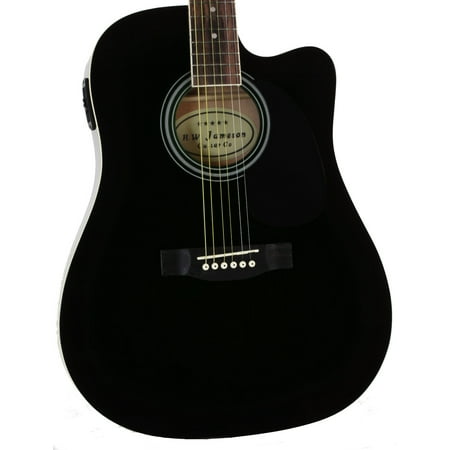 Jameson Guitars Black Thinline Full Size Acoustic Electric Guitar With Case And