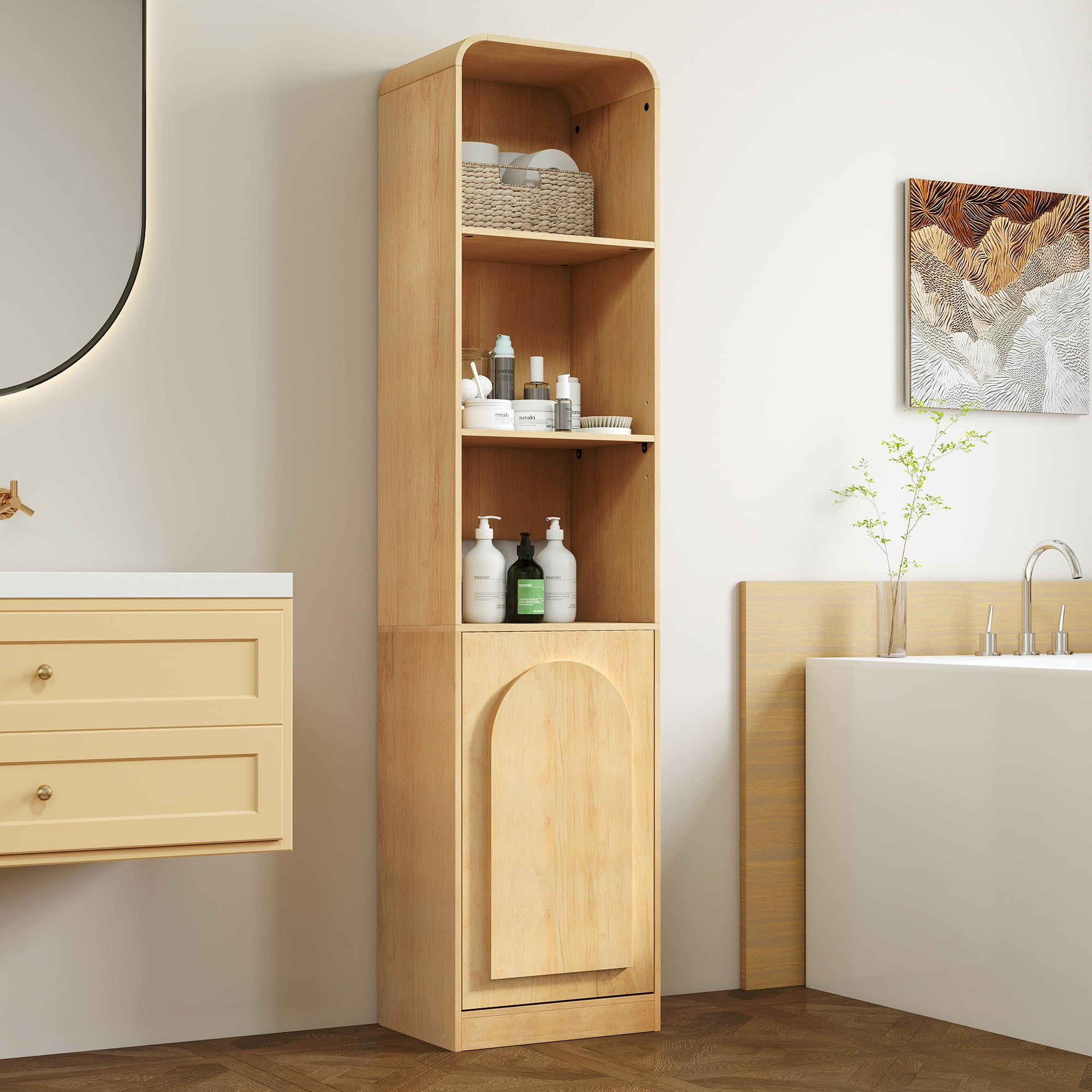 67" Tall Narrow Storage Cabinet Freestanding Tower Cabinet with Door Space Saving Organizer for Bathroom Kitchen Living Room