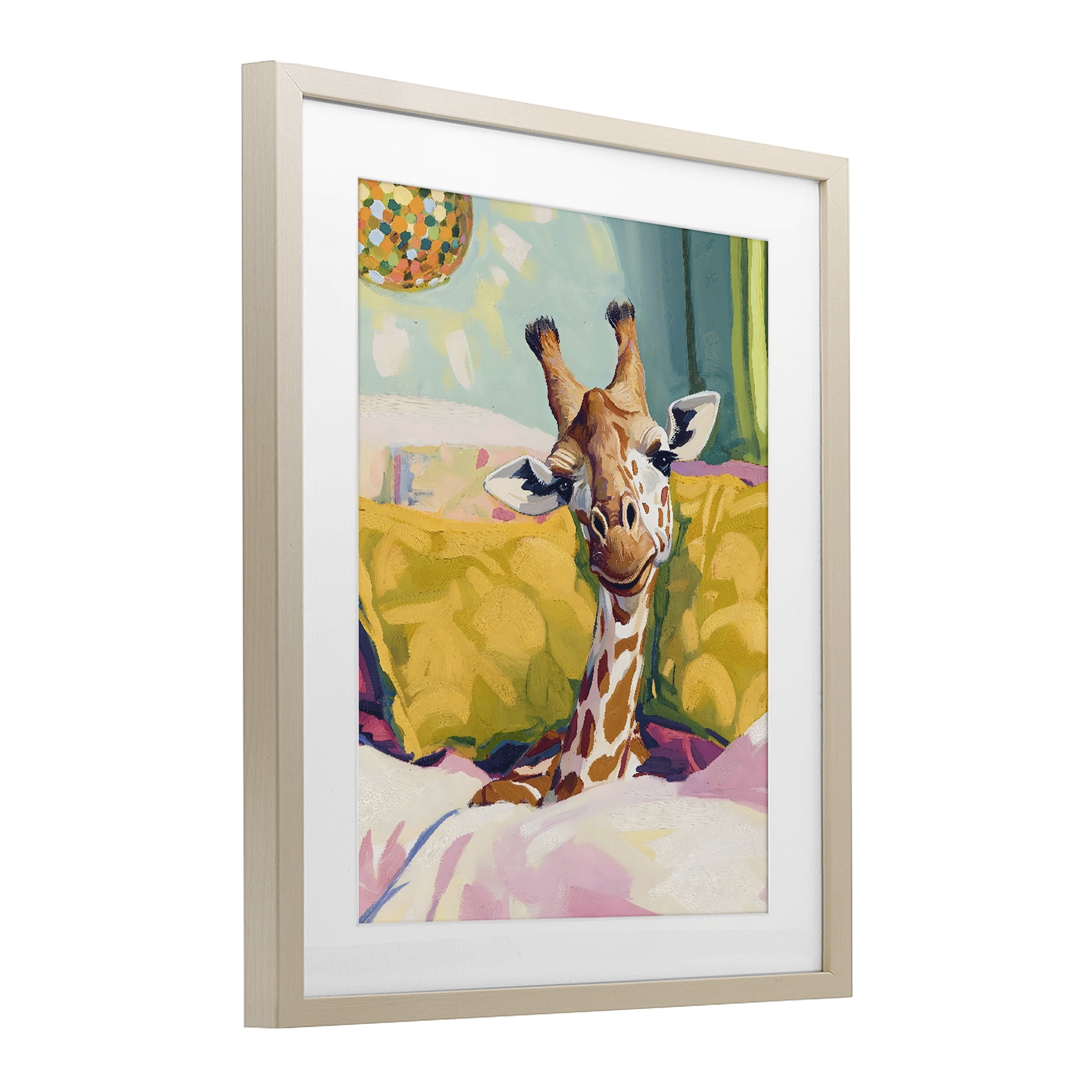 Stupell Industries Cozy Giraffe in Bed Birch Framed Print Under Glass, design by The Prints Vibe